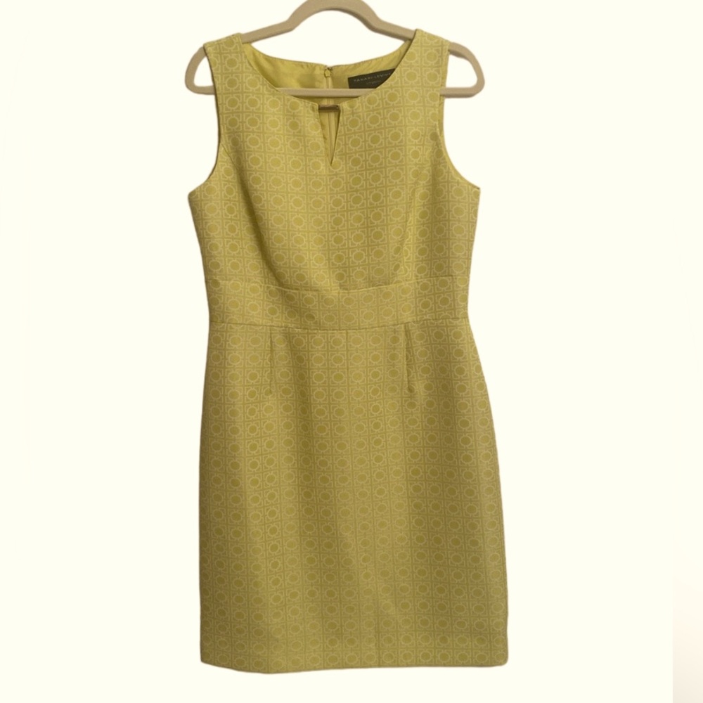 TAHARI-LEVINE STUDIO Women's Sleeveless Sheath Dress Yellow Geometric Design 10